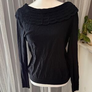Boden Black Scalloped Crew Knit Sweater